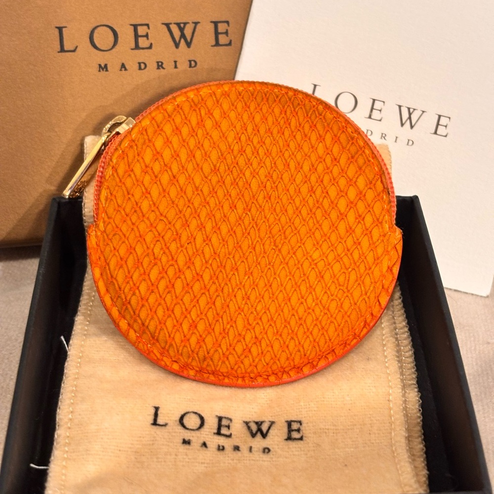 Loewe Orange Python Embossed Zipper Coin Purse Fu… - image 2